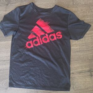 Adidas Kids Charcoal Tee with Vibrant Red Logo